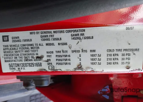 2007 Hummer H3 Suv из США, поврежденный, VIN 5GTDN13E878251658